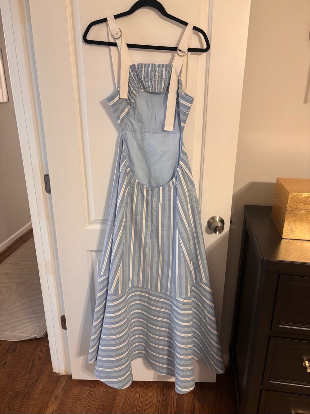 Light Blue & White Striped Maxi Dress with Sweetheart Bodice - Picture 2 of 2